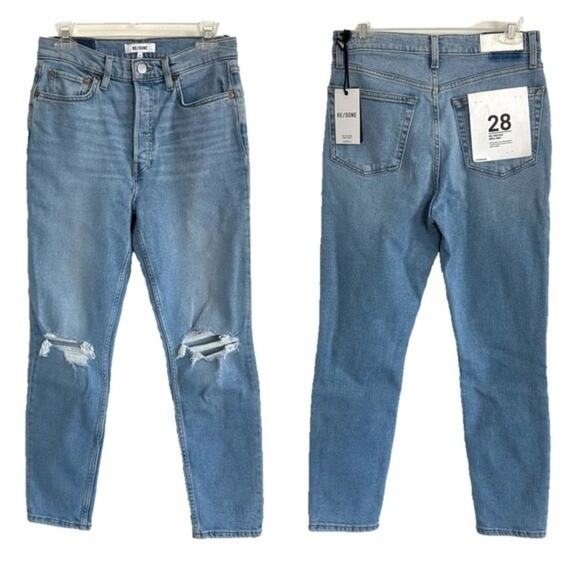 NWT RE/DONE 90s High Rise Ankle Crop Destroy Sanded Blue Size 28 - Picture 13 of 14